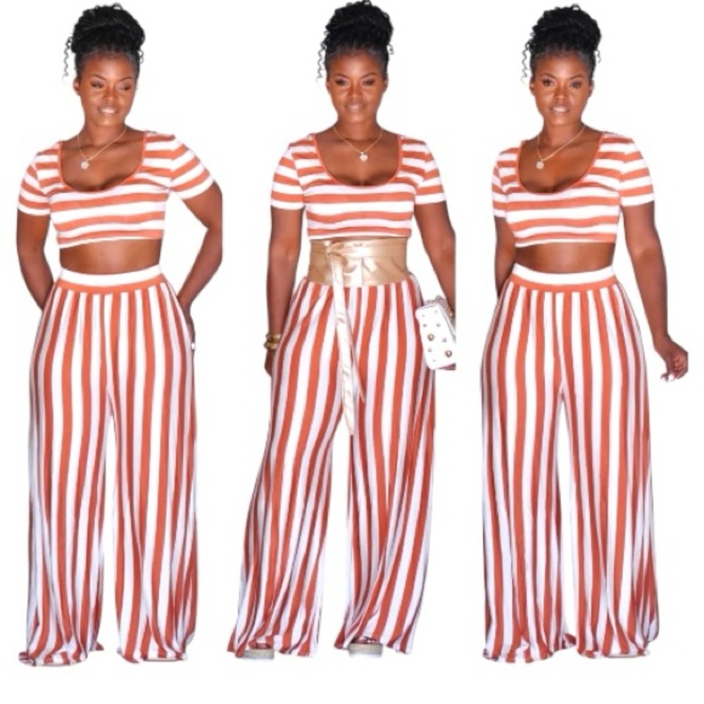 Women's Striped Wide Leg Set✅